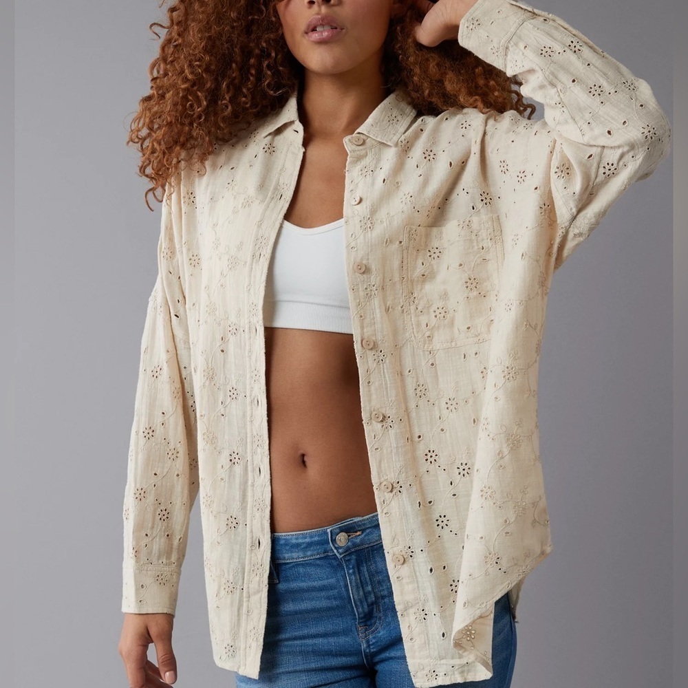 AE Go Big Oversized Eyelet Embroidered Shirt - Picture 3 of 4